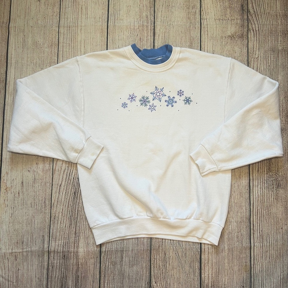 VTG 90s Morning Sun White Snowflake Crewneck Sweatshirt Women's Small grannycore